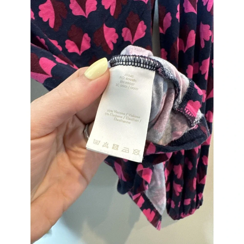 Boden Blouse Womens 4 Blue Pink Floral V Neck Jersey Wrap Top Long Sleeve Ruched